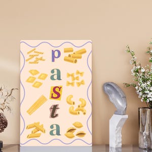 colourful pasta print, food poster for kitchen wall art, digital download, fun italian print, pasta love, italian food kitchen artwork