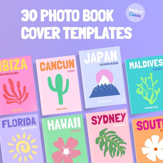 30 Travel Photobook Cover Templates, Customisable in Canva