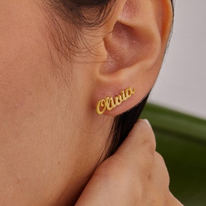 14K Gold Name Earrings, Personalized Stud Earring, Custom Name Earrings, Minimalist Earrings, Everyday Stud Earrings, Gift For Christmas