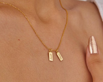 14K Gold Name Multiple Bar Pendant, Vertical Bar Necklace, Multiple Bar Initial Necklace, Custom Date Necklace, Christmas Gift, Jewelry Gift