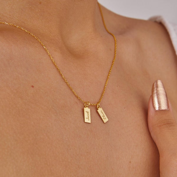 14K Gold Name Multiple Bar Pendant, Vertical Bar Necklace, Multiple Bar Initial Necklace, Custom Date Necklace, Christmas Gift, Jewelry Gift