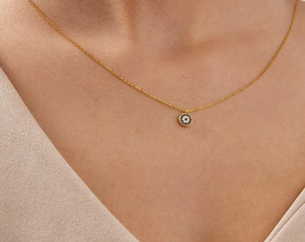 Evil Eye Necklace, Tiny Blue Eye Pendant, Dainty Evil Eye Jewelry, Spiritual Evil Eye Charm, Gift for Girlfriend, Gift for Mom