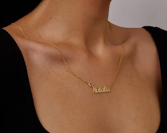 Custom Birthstone Name Necklace, Personalized Name Pendant, Custom Name Jewelry, Gift for Birthday, Gift for Girlfriend