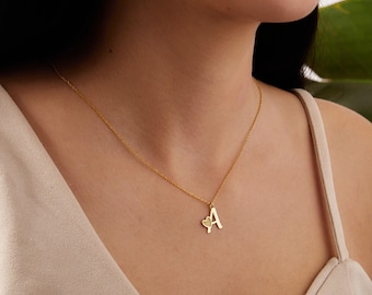 Initial Necklace with Heart, Custom Heart Initial Jewelry, Gold Letter Necklace, Birthday Gift, Gift for Women, Gift for Mom, Gift for Her