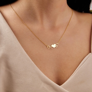 Colar com inicial dupla personalizada, colar com letra personalizada e coração, joias com inicial personalizada, presente para mãe, presente para namorada