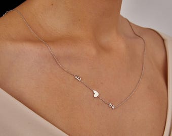 Dubbele initiaalketting met hart, paarketting met hart, gepersonaliseerde initiaalsieraden, cadeau voor moeder, cadeau voor verjaardag