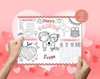 Editable Valentine's Day Activity Placemat: Kids Party Game (PDF)