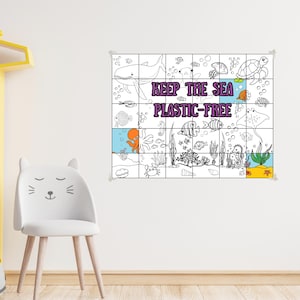 Keep The Sea Plastic-Free Collaborative Coloring | Teamwork Classroom Activity | Giant Coloring Poster Mural | Social Emotional Learning Art
