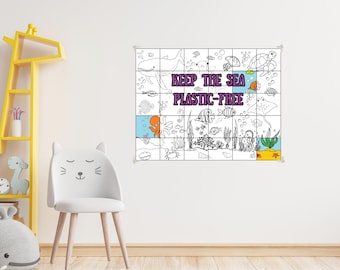 Keep The Sea Plastic-Free Collaborative Coloring Poster: Teamwork Activity (PDF Download)