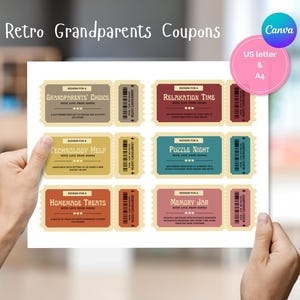 Cupones Retro para abuelos / Cupones editables para abuelos / Cupones imprimibles para abuelos / Regalo personalizado / Regalo del día de los abuelos