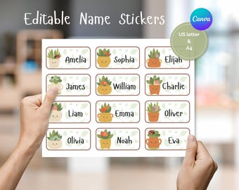 Succulent Name Tag Stickers, Plant Classroom Labels (Editable PDF)