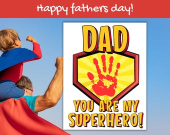 Arte con le impronte delle mani per la festa del papà: regalo per papà supereroe (PDF stampabile)