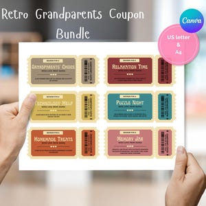 Paquete de cupones Retro Grandparents / Cupones imprimibles para abuelos / Regalo personalizado / Regalo del día de los abuelos