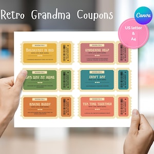 Cupones retro para abuelas / Cupones imprimibles para abuelas / Regalos imprimibles para abuelas / Regalos personalizados / Regalos para el día de los abuelos