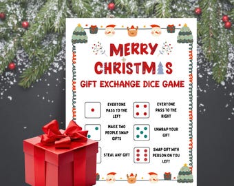 Christmas Gift Exchange Dice Game, Printable Holiday Activity (PDF)