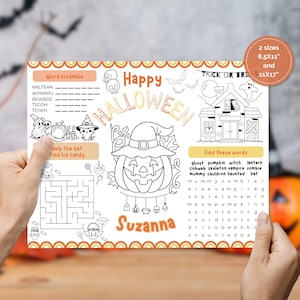 Halloween Coloring Placemat | Halloween kids activity sheet | Editable placemat | Halloween Party Games | Printable placemat game