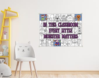 Halloween Collaborative Coloring Poster: Classroom Mural Art (Digital Download)