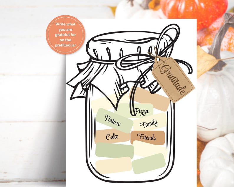 Gratitude Jar Printable, Thanksgiving Activity for Kids, Thankfulness ...