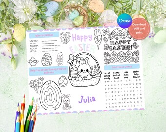 Editable Easter Activity Placemat: Kids Party Games (PDF)