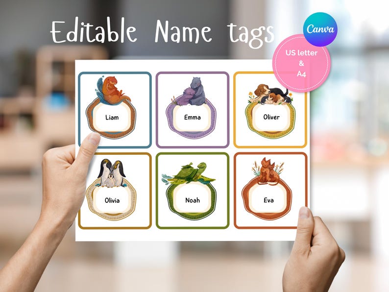 Editable Animal Name Tags, Name Tag Template, Cubby Name Tags Editable Animal Name Tags, Name Tag Template, Cubby Name Tags
