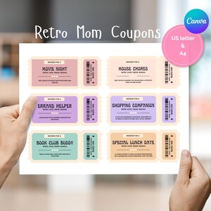Coupons rétro pour maman | Coupons imprimables pour maman | Cadeaux imprimables pour maman | Cadeau personnalisé | Cadeau fête des mères | Bons de réduction pour la fête des mères