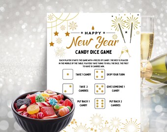 Happy New Year Candy Dice Game, Candy Dice Game, New Year Activity for Kids, Fun Family Games, New Year Printable, New Year Kids Games