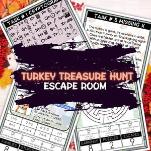 Thanksgiving Turkey Treasure Hunt Escape Room: Kids Printable Game (PDF)