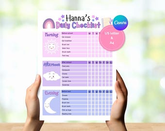 Kids tägliche Checkliste: Bearbeitbare Haushaltstabelle, Routine (druckbare PDF)