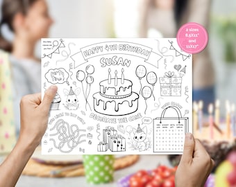 Editable Birthday Coloring Placemat: Kids Party Activity (PDF)