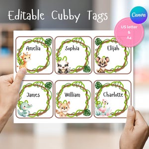 Safari Animal Cubby Tags: Editable Classroom Labels (PDF Downloadable Template)