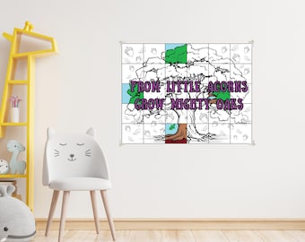 Growth Mindset Classroom Poster, Teamwork Oak Tree Coloring Mural (PDF Pattern)