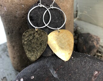 Silver and Hammered Brass Earrings