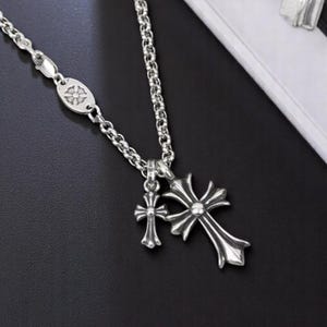 CH In Box 925 Silber Kreuz Würfel Kugel Dagger Halskette gotischer Stil Y2K Rosenkranz Schmuck Geburtstagsgeschenk 60 CM