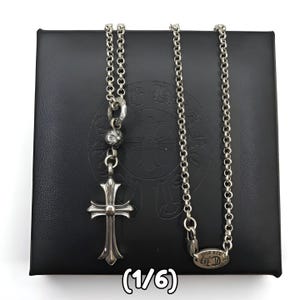 Colar CH em caixa com adaga de prata 925, cruz, estilo gótico, rosário Y2K, joia, presente de aniversário, 60 cm
