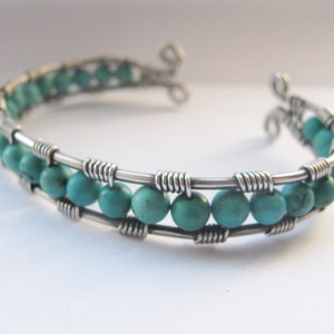 Silver and Genuine Chinese Turquoise Wire Wrapped Cuff - Etsy