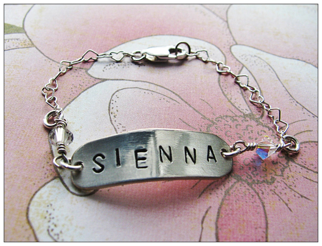 Baby or Little Girl Silver Name Bracelet With Swarovski Etsy