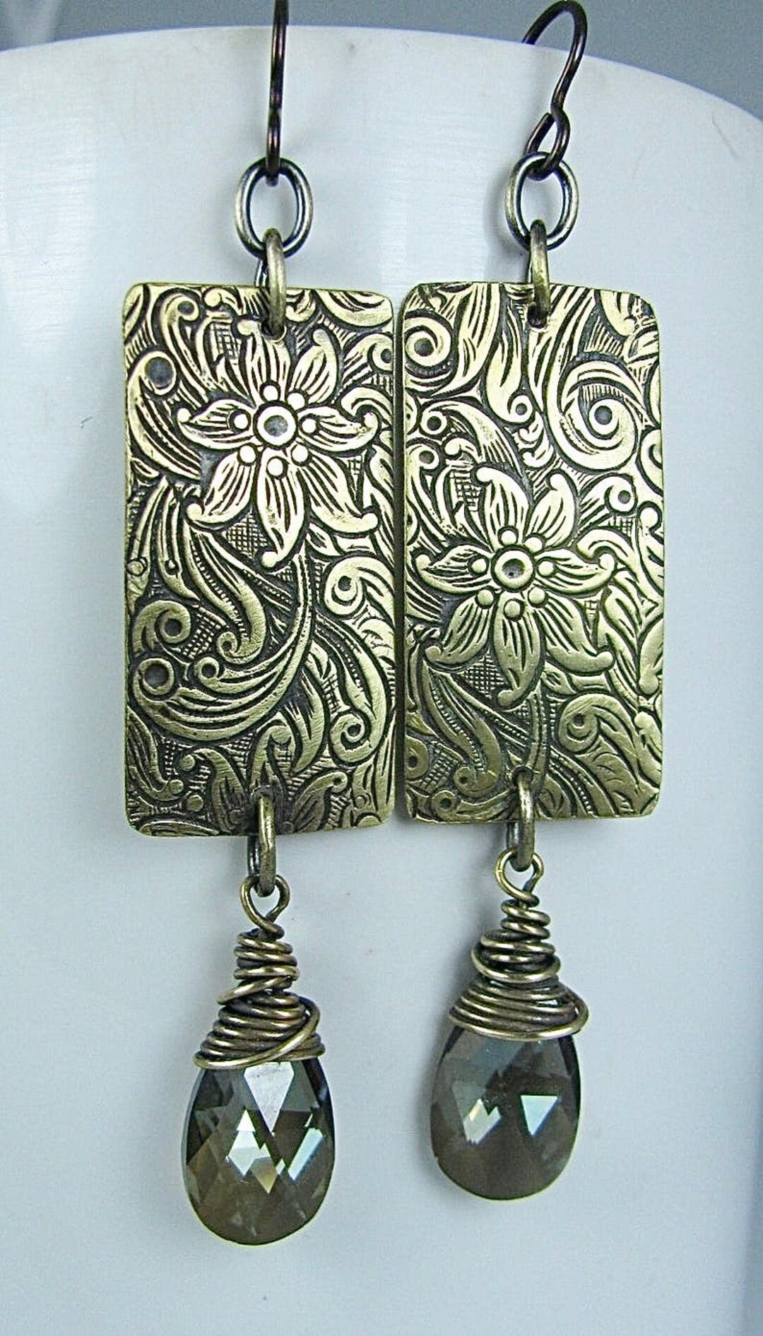 Floral Antique Brass Rectangles With Bronze Wire Wrapped - Etsy