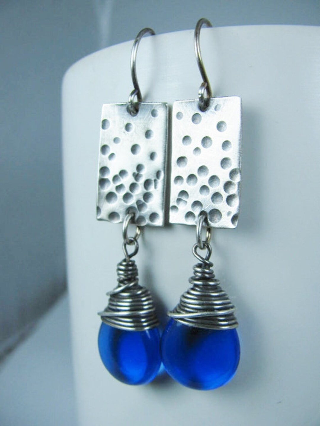 Dimpled Sterling Silver Rectangles With Wire Wrapped Royal - Etsy