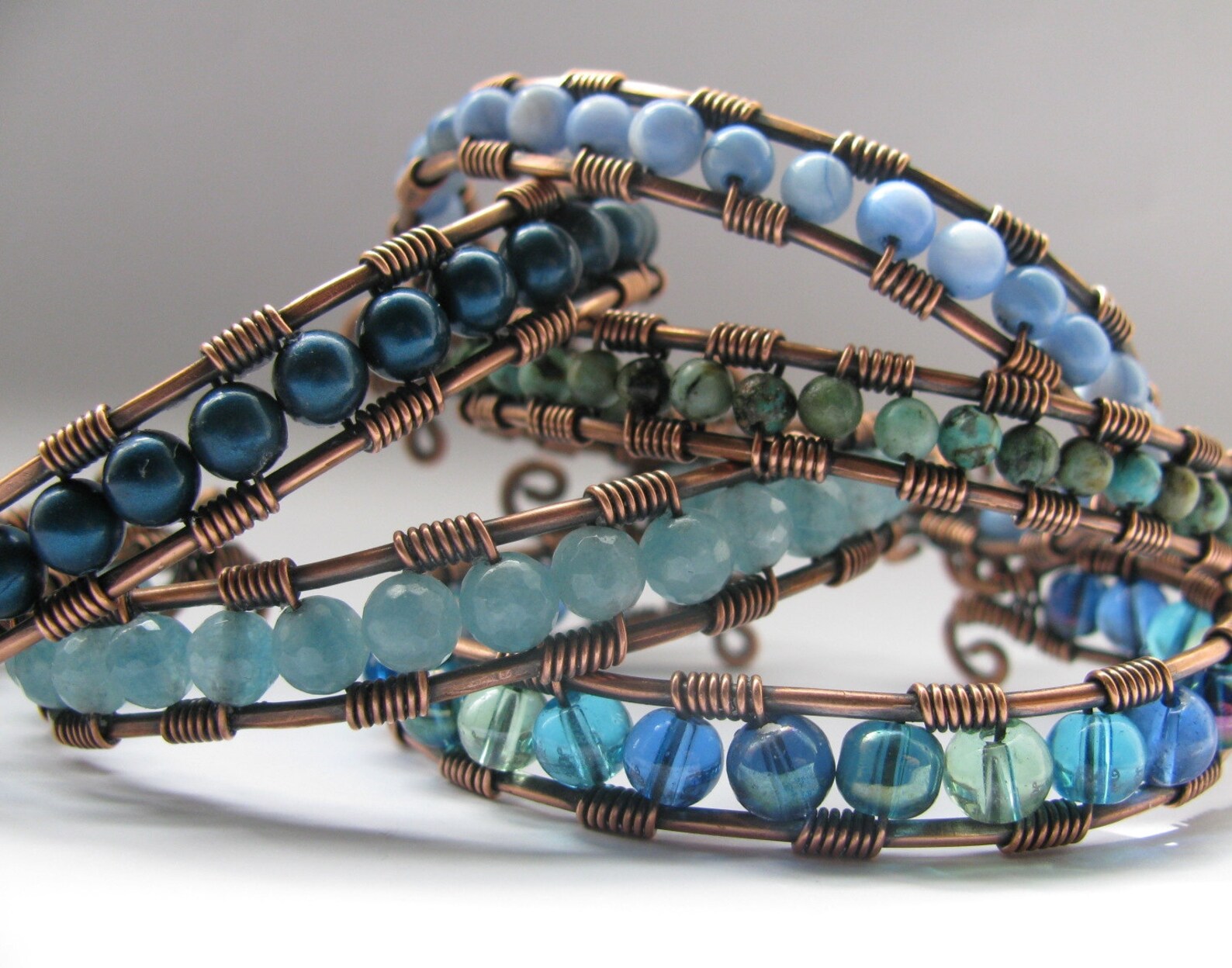 Copper Wire Wrapped Cuff Bracelet in Shades of the Sea Etsy