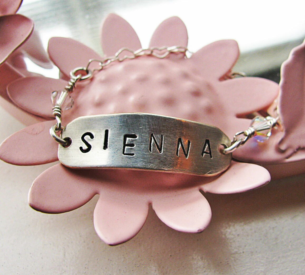 Baby or Little Girl Silver Name Bracelet With Swarovski Etsy