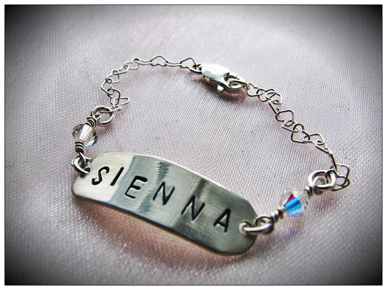 Baby or Little Girl Silver Name Bracelet With Swarovski Etsy