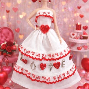 barbie with white dress and red hearts Barbie Doll - Valentine Barbie 1995 (mattel) - Special Edition, New in Box
