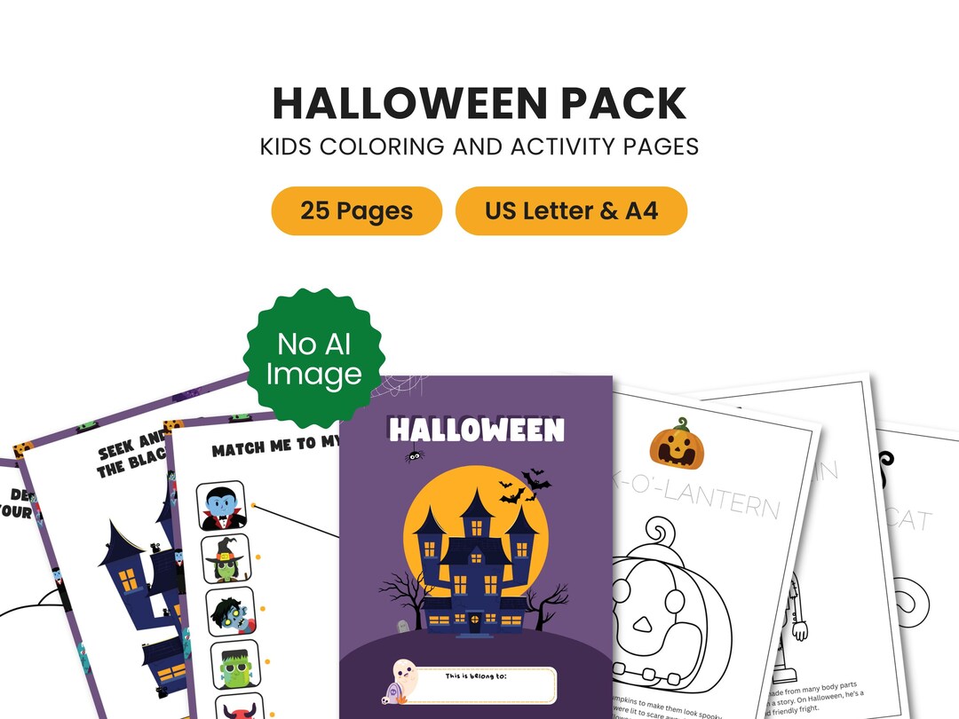 Halloween Coloring Pages: Kids Printable Activity Book (PDF) - Etsy