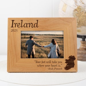 Ierland fotolijst, gegraveerde houten lijst met kaart van Ierland, Iers gezegde, reiscadeaus Ierland