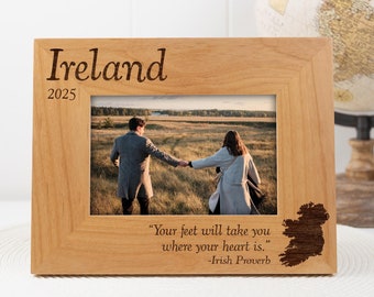 Marco de fotos de Irlanda, marco de madera grabado con mapa de Irlanda, proverbio irlandés, regalos de viaje a Irlanda