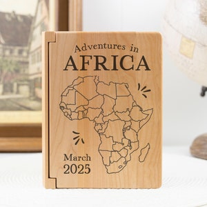 Afrika-Abenteuerfotoalbum, personalisiert mit Datum des afrikanischen Urlaubs, Missionsreise, Afrika-Flitterwochen