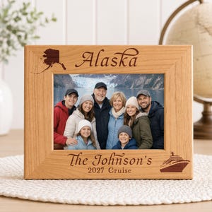 Alaskan Cruise Picture Frame: Personalized Wood Engraved Photo Gift, Alaska Map and Ship
