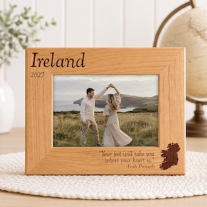 Ireland Picture Frame, Engraved Wood Frame with Map of Ireland, Irish Proverb, Ireland Travel Gifts