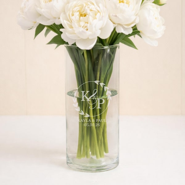 Vaso di fiori personalizzato: centrotavola per tavoli nuziali, vetro inciso