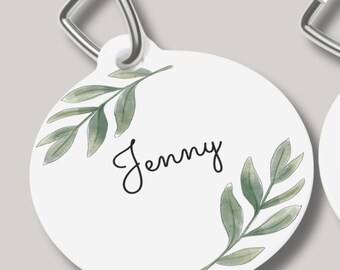 Personalized Dog Tag with Leaf Design | Custom Pet ID Tag | Double-Sided Dog Name Tag | Cute Pet Accessories | Available in Black or White